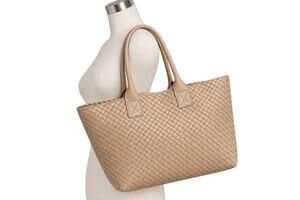 Tan Woven Tote Bag - Leather Look Large Shopper Handbag - NWOT